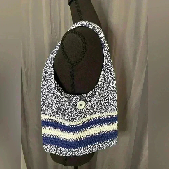 Handbags - Blue and White Hand Crocheted Purse